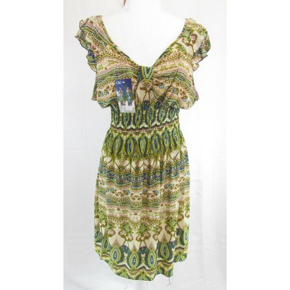 NWT Wrinkle Free Batik Paisley Ruffle Sleeves Mini Summer Sun Dress M Medium - Picture 1 of 2